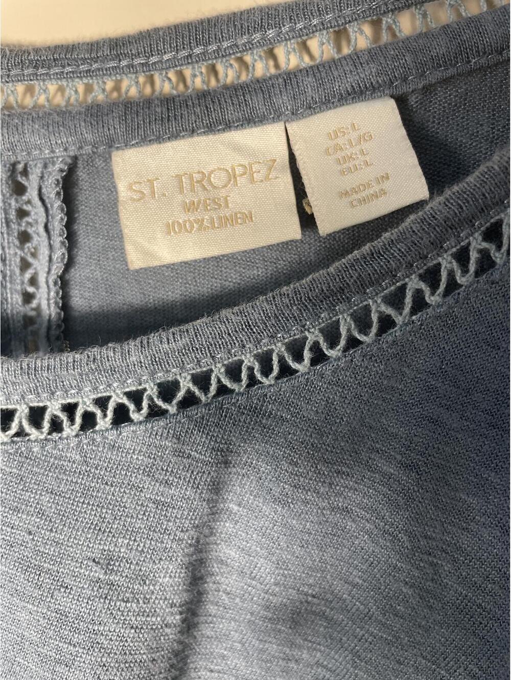 St. Tropez West 100% Linen 3/4 Sleeve Top Gray Blue Women's Large Flowy Boho - Picture 3 of 6